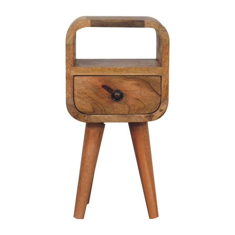 Solid Wood Extra Mini Oak-ish Curve Open Slot Nightstand