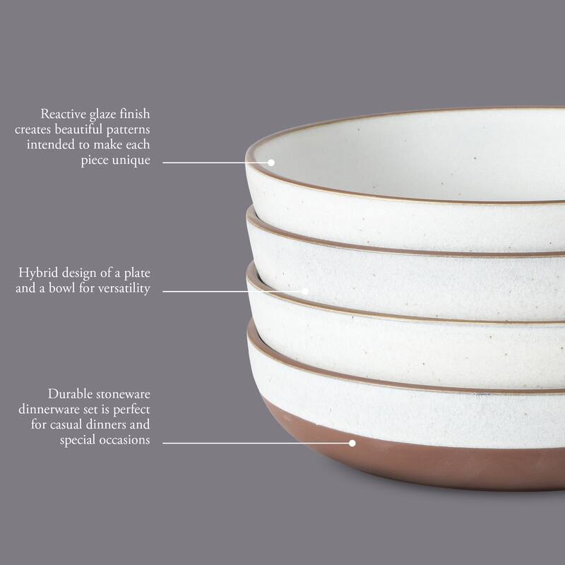 Gibson Elite William Crest 4 Piece Dinner Bowl Set, 8.5" Round Stoneware Reactive Glaze Finish, Large Soup, Pasta & Salad Bowls