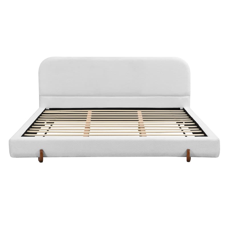 Upholstered Platform Bed Frame w/Curve Shaped Headboard/Wood Slats Support/Solid Round Legs/No Box Spring Needed/Easy Assembly