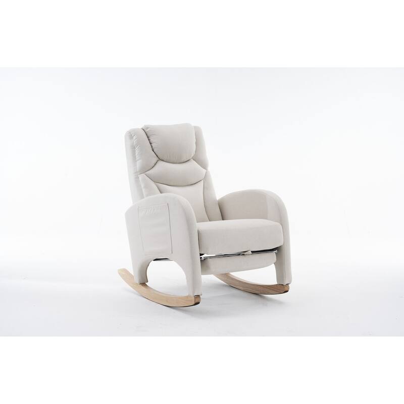 Linen Rocking Chair With Adjustable Footrest