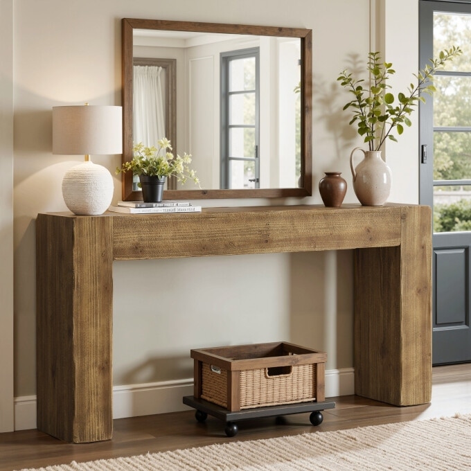 Farmhouse Solid Wood Entryway Table, 63-inch Console Sofa Table