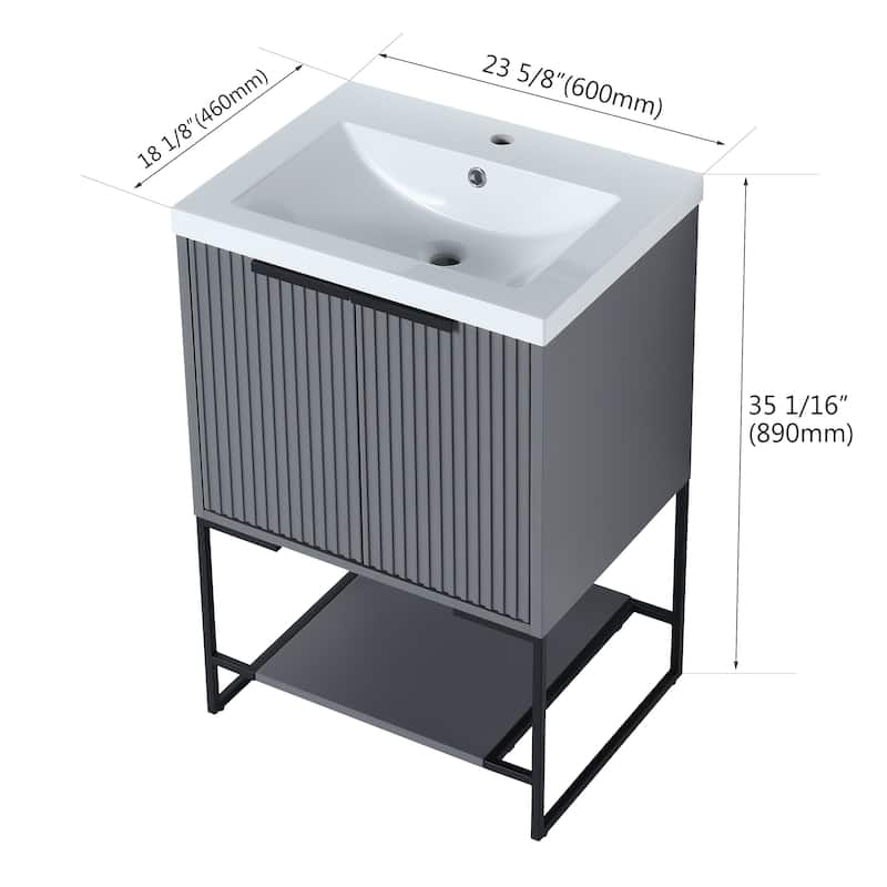 24"/30" Plywood Freestanding Bathroom Vanity Set with White Sink