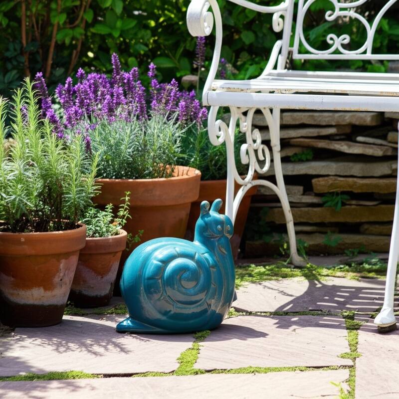 Pottery Clay Decorative Garden Statue Snail Sculpture Reactive Finish