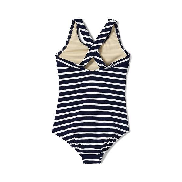 Shop Lands End Girls Slim Racerback One Piece Swimsuit 12 Blue