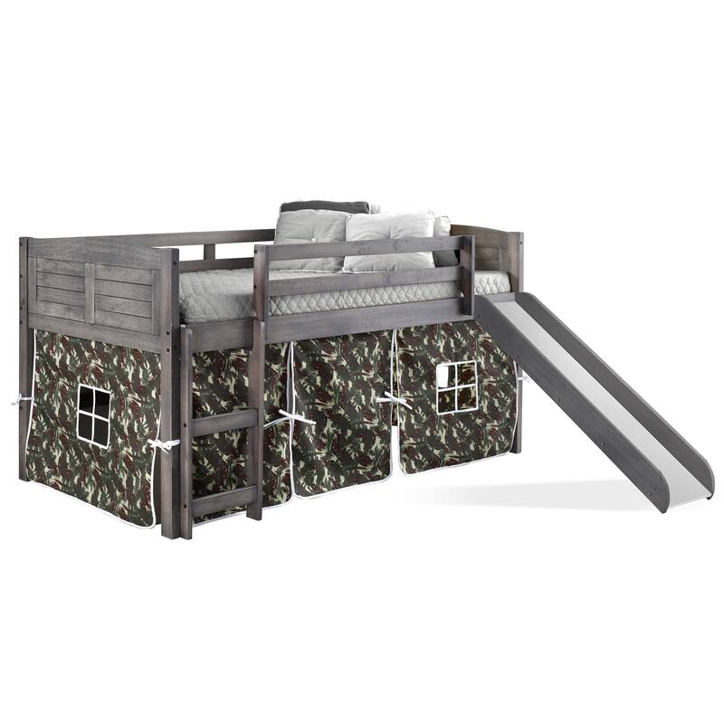 Twin Louver Low Loft with Slide in Antique Grey