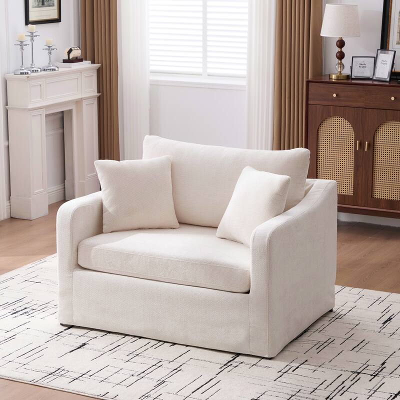 45.27" W Modern Chenille Armchair with Metal Legs, Upholstered Accent Chair with 2 Bolster Pillows for Living Room & Office - Beige