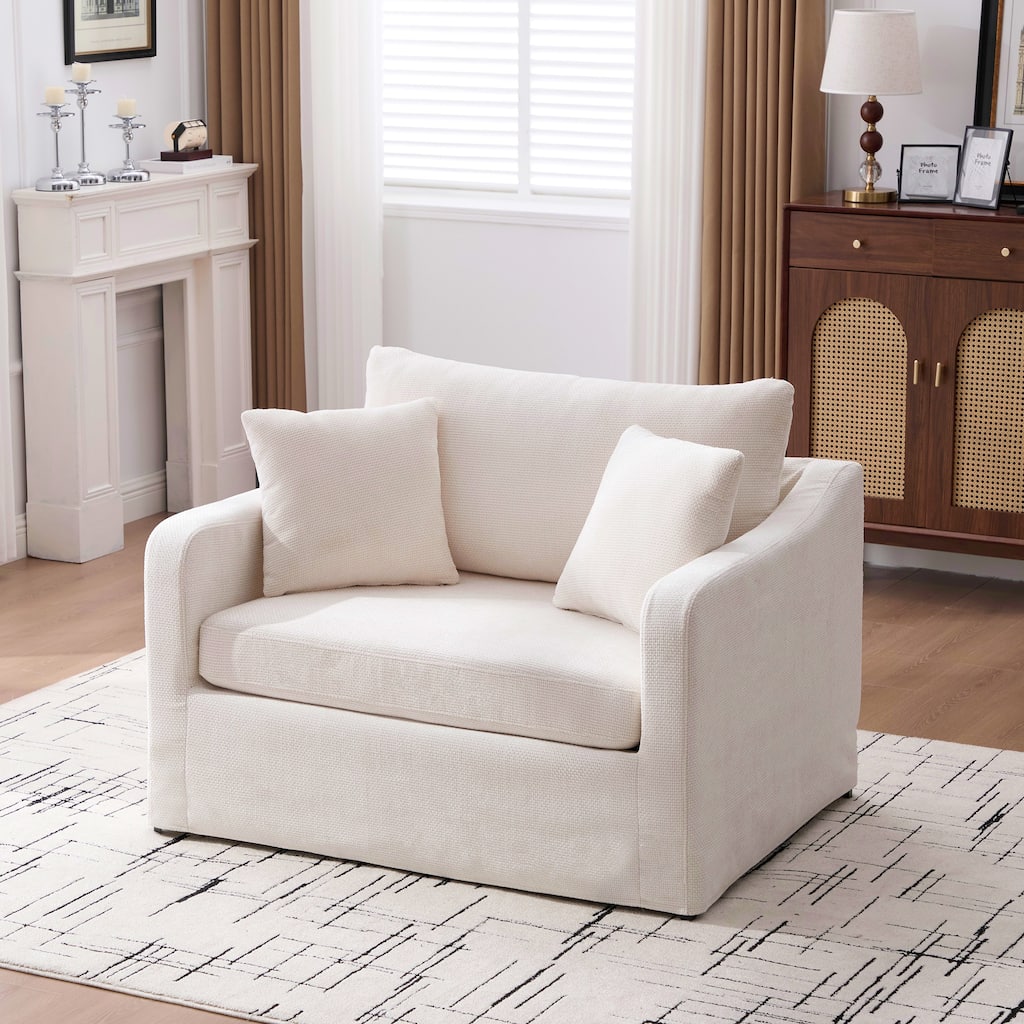 45.27" W Modern Chenille Armchair with Metal Legs, Upholstered Accent Chair with 2 Bolster Pillows for Living Room & Office
