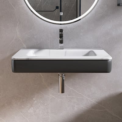30'' Sintered Stone Wall Mount Bathroom Sink Solid Surface Vessel Bathroom Sink