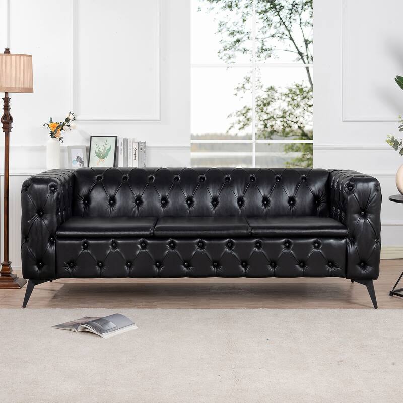 84.06'' Traditional Square Arm Removable Cushion 3-Seater Sofa: Classic Comfort, Easy Maintenance - Black