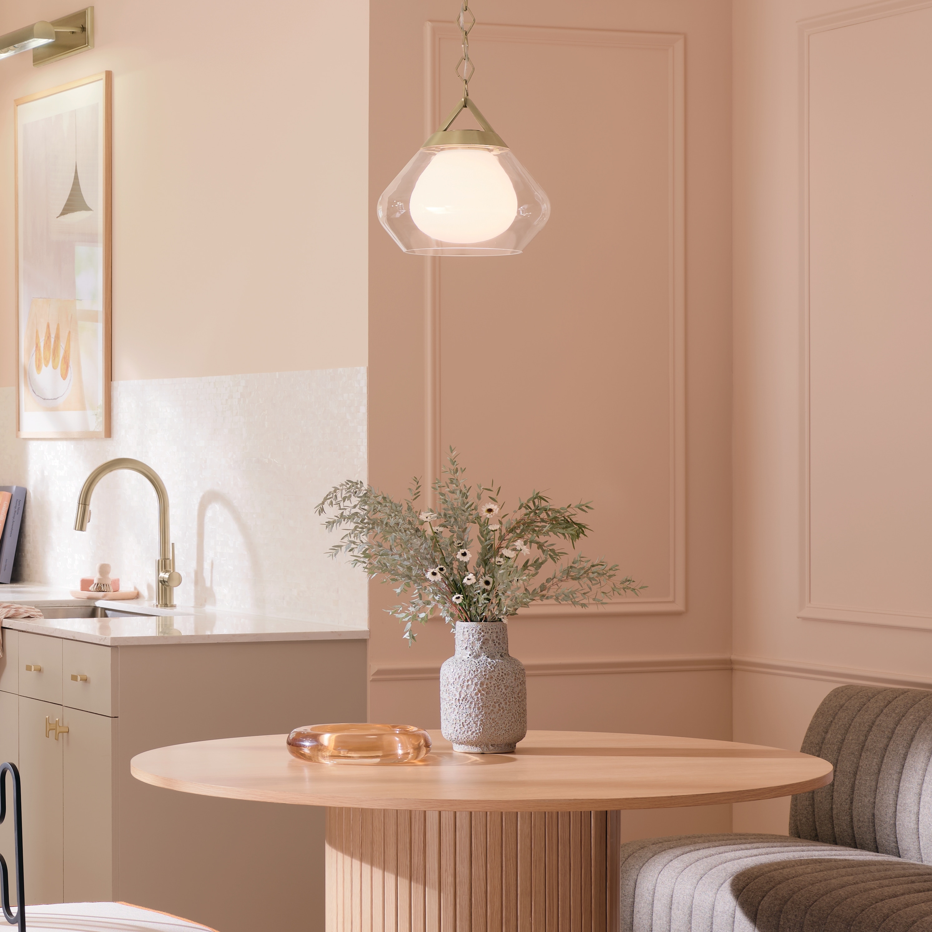 Kichler Lighting Nella 12 Inch 1 Light Pendant with Clear Outer Glass with Opal Interior Glass in Champagne Bronze