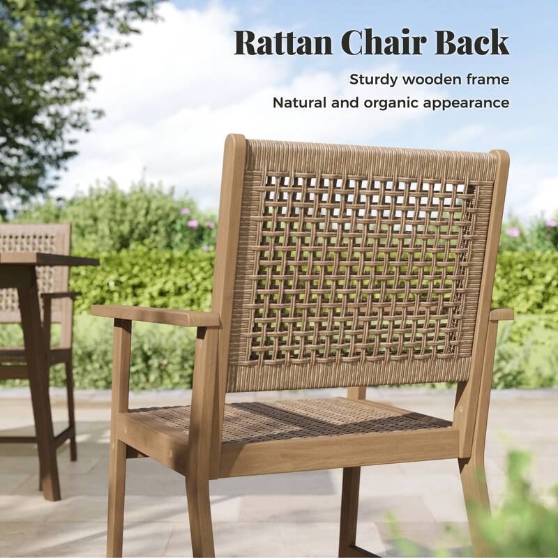 MAISON ARTS 7/9-Piece Acacia Wood Outdoor Dining Set, Teak Wooden Table & Dining Chairs with Wicker Seat and Back