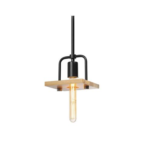 EVOLV Eco Loft 1-Light Matte Black Mini-Pendant with Natural Wood