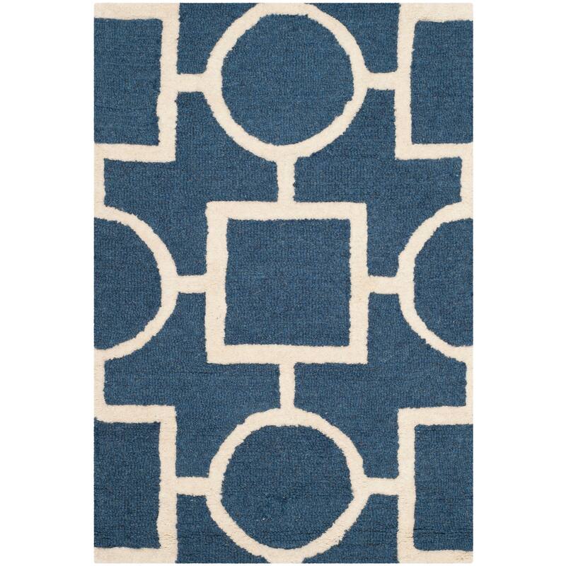 SAFAVIEH Handmade Cambridge Pietrix Modern Moroccan Wool Rug - 2'6" x 4' - Navy Blue/Ivory