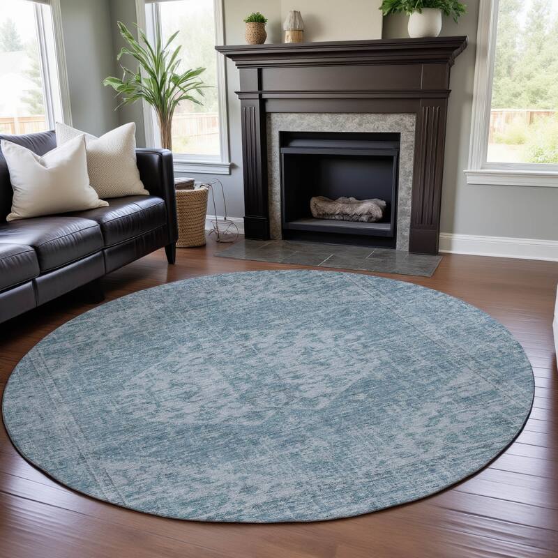 Premium Washable Super Soft Vintage Traditional Mayfield Rug - Sky - 8' x 8'