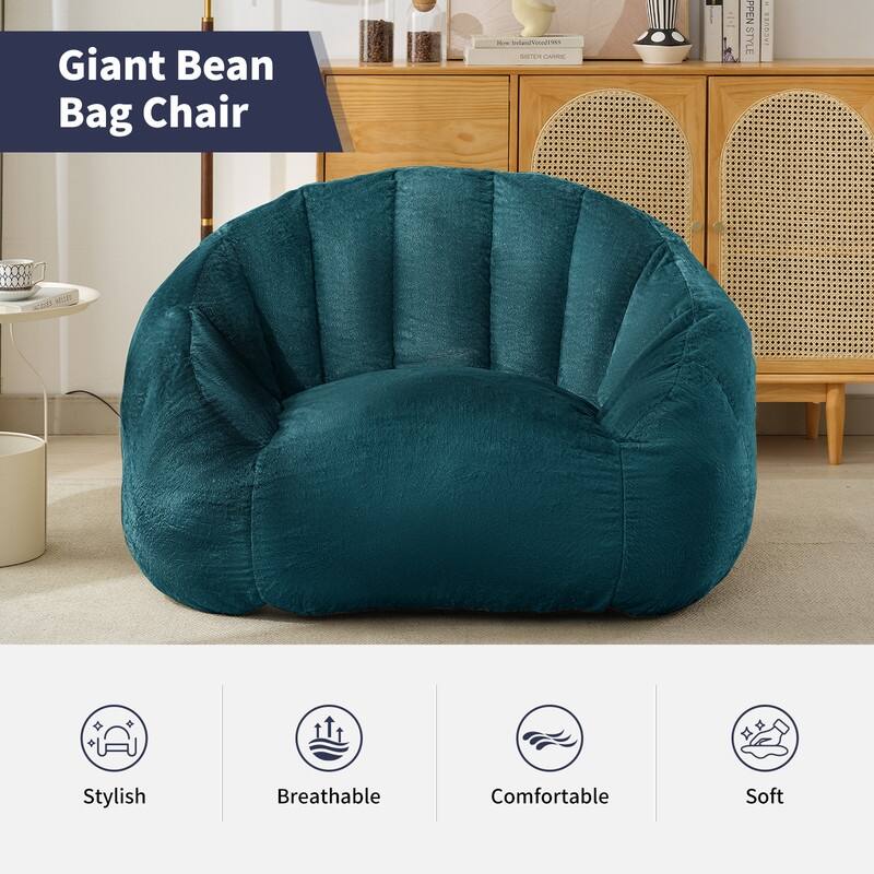Mixoy Modern Giant Bean Bag Chairs,Shell-Shaped Plush Large Upholstered Floor Sofa Chair,Stuffed Accent Chair