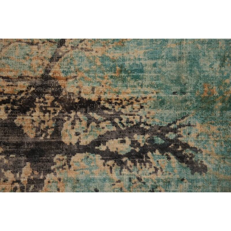 Hand Knotted Oriental Viscose Silk Carpet Modern Pictorial Oranges & Rust Abstract Area Rug - 7' 11'' X 4' 10''