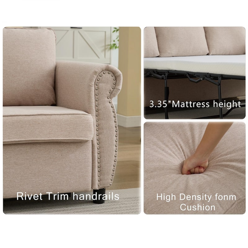 81.5" Convertible Sleeper Couch with Pull Out Bed,3 Seater Sofa Bed