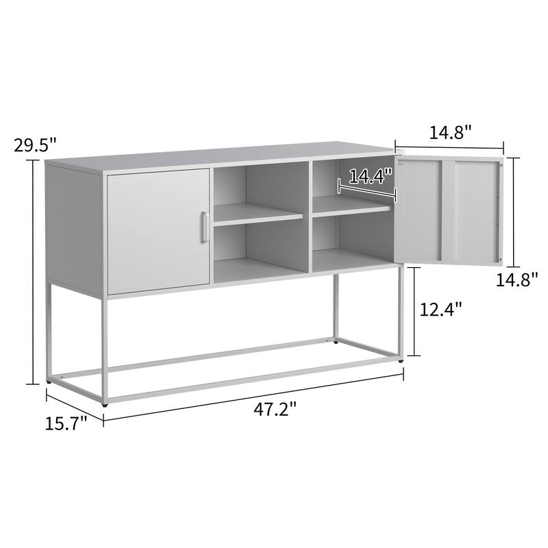 Modern Metal Sideboard Buffet with Anti-Tilt Safety, Elegant Handles, and Spacious Storage for Kitchen or Dining Room