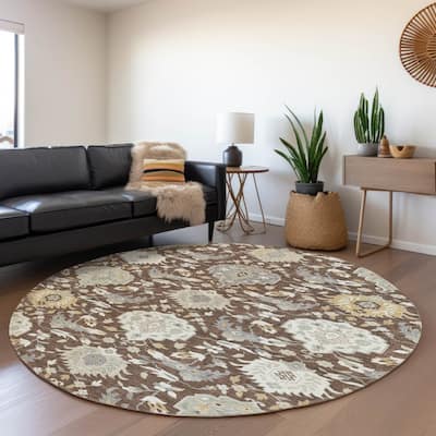 Machine Washable Indoor/ Outdoor Traditional Kashan Chantille Rug