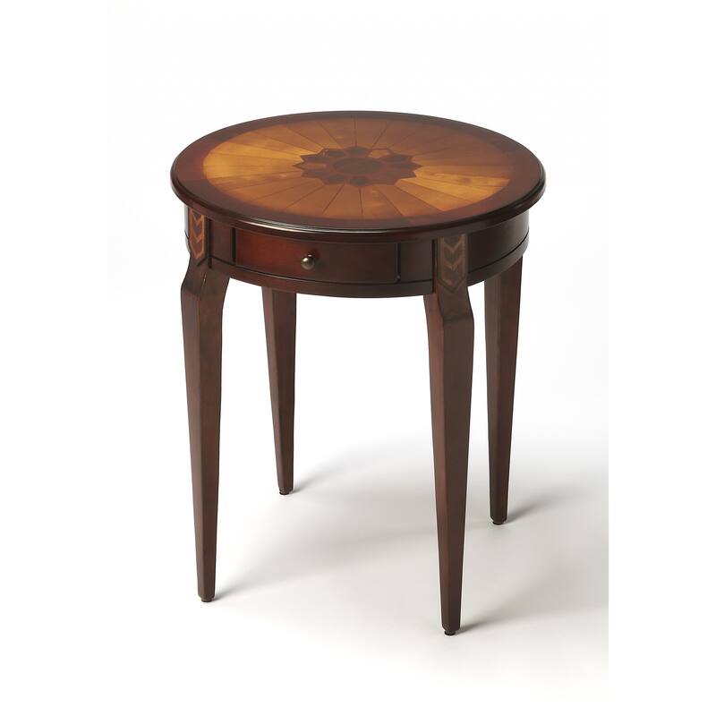 HomeRoots 24" Brown Solid Wood and Wood Round End Table With Drawer - 20.00 in. x 24.00 in. x 20.00 in.