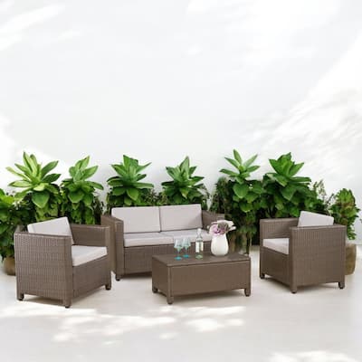 4-Piece Outdoor Sofa Set with Cushions, PE Wicker Rattan Seating Group with Loveseat - Backyard, Patio, or Garden