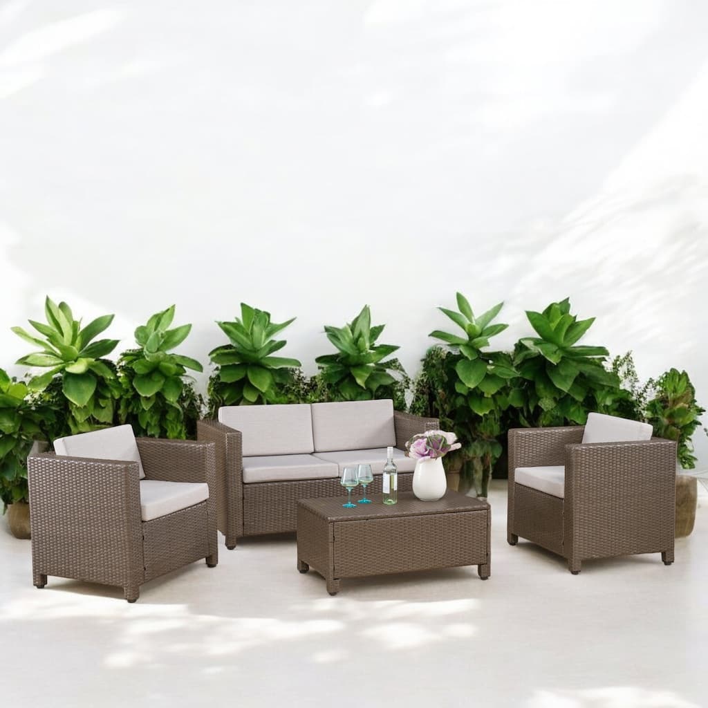 4-Piece Outdoor Sofa Set with Cushions, PE Wicker Rattan Seating Group with Loveseat - Backyard, Patio, or Garden