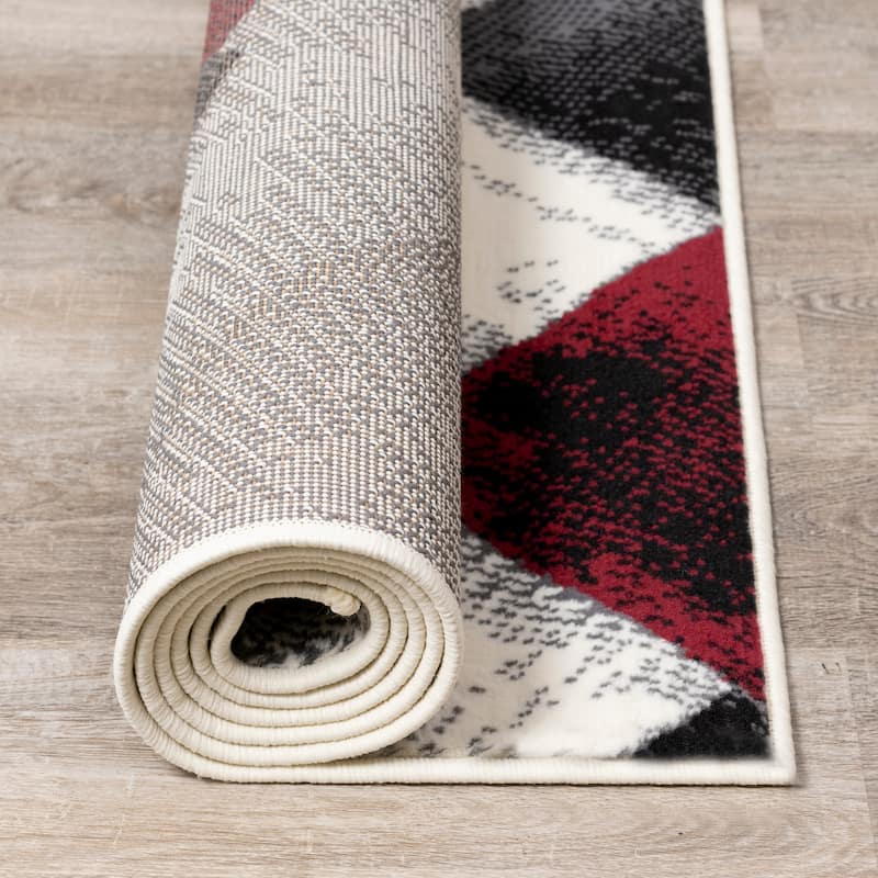 Florence Collection - Grey/Red Rectangles Area Rug - 4'7" x 6'7"