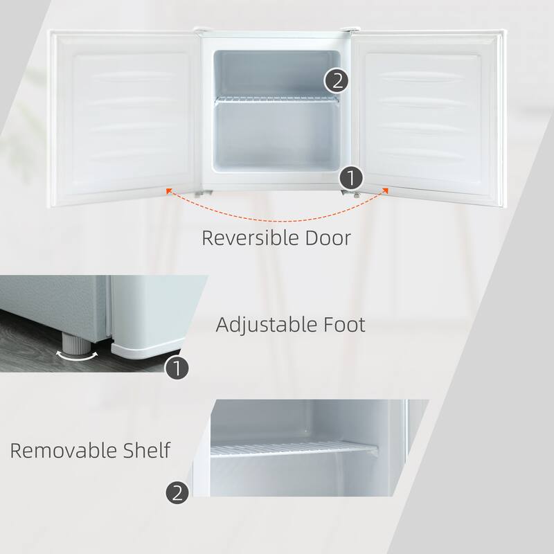 HOMCOM Mini Freezer Countertop, 1.1 Cu.Ft Compact Upright Freezer with Removable Shelves, Reversible Door for Home