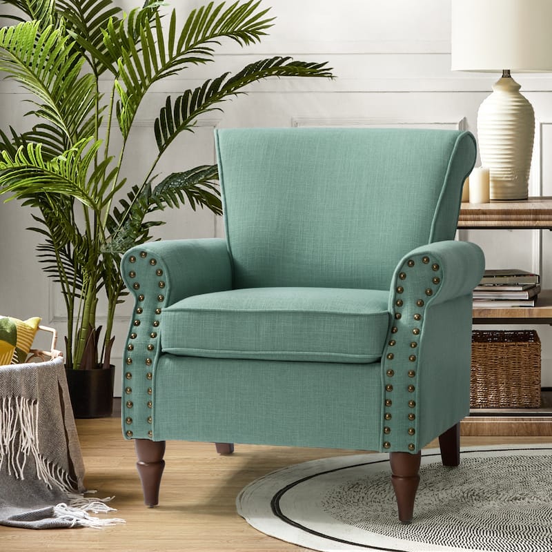 Nyctelius Upholstered Comfy Accent chair with Classic Turned Wooden Legs and Nailhead Trim by HULALA HOME