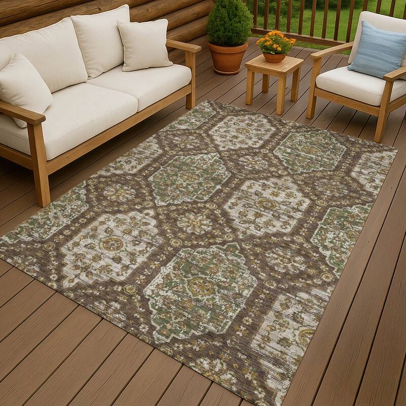 Machine Washable Indoor/ Outdoor Traditional Kiowa Chantille Rug - Chocolate - 3' x 5'