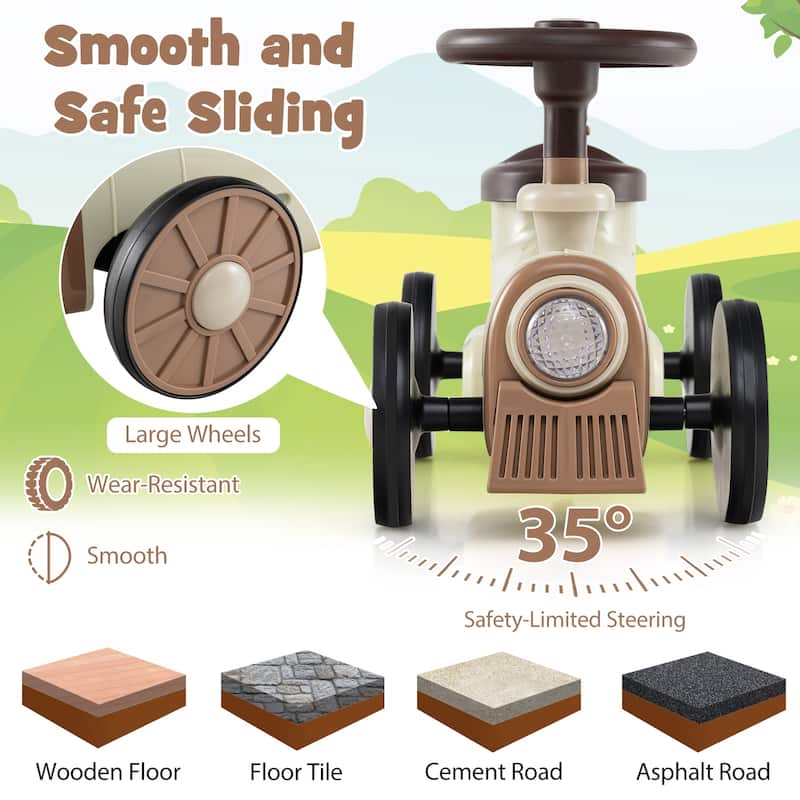 Kids Ride On Sliding Car with Steering Wheel Sound and Under Seat Storage Foot to Floor Push Toy Vehicle for Toddlers