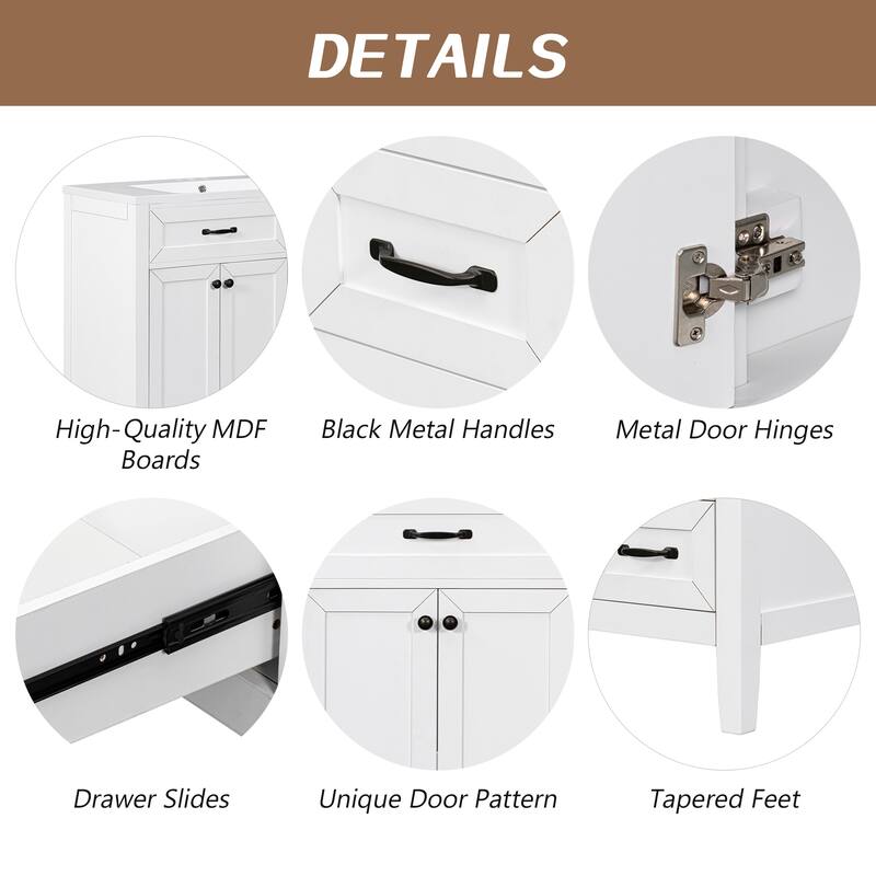 36" Bathroom Vanity with Sink Combo, Black Bathroom Cabinet with Drawers, Solid Frame and MDF Board
