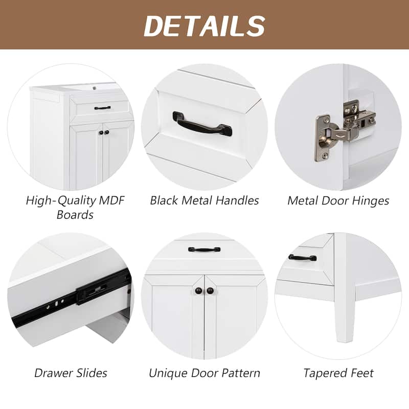 GDFStudio - Avalon 36-Inch Bathroom Vanity with Sink Combo, Multi-functional Cabinet, Solid Wood & MDF Board, Painted Finish