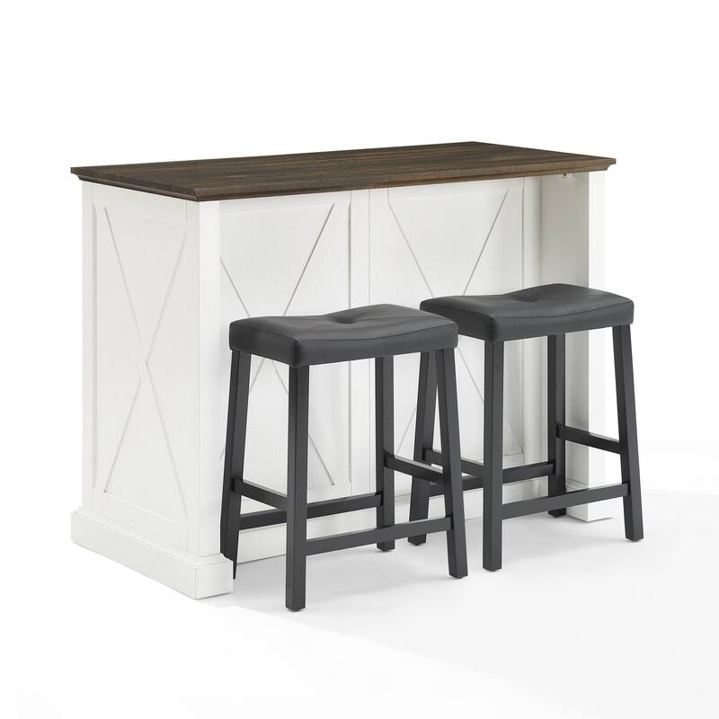 Crosley Clifton Kitchen Island W/Uph Saddle Stools - 43"d x 47.75"w x 36.25"h