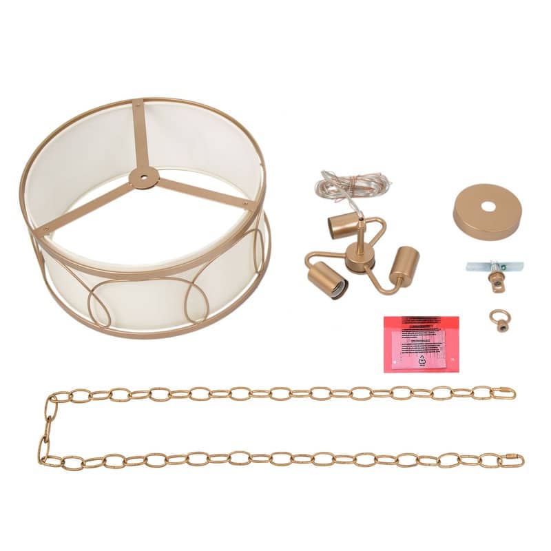 Mid-century Modern Drum Gold Chandelier Kitchen Island Pendant with Fabric Shade - D 16'' x H 67''