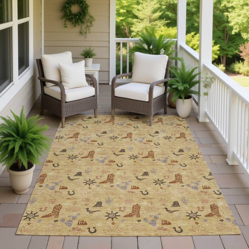 Machine Washable Indoor/ Outdoor Cowboy Ranch Chantille Rug