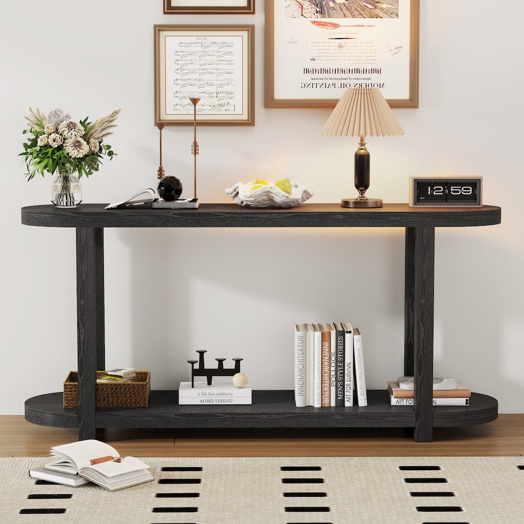 Modern Minimalist Entryway Table with Bottom Shelf, for Study Rooms Entryways Hallways Living Rooms and Foyers, Black