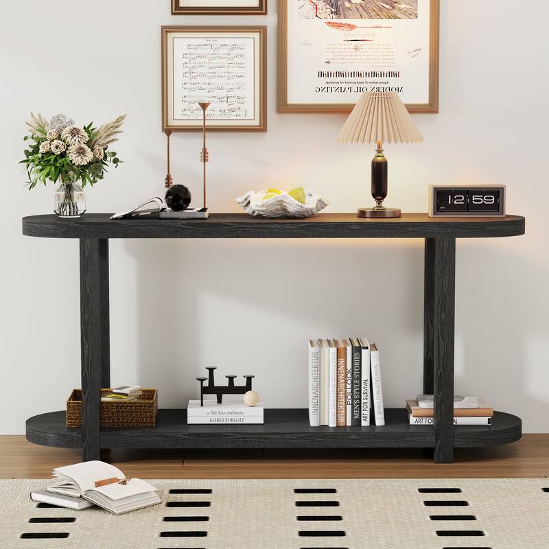 Modern Minimalist Entryway Table with Bottom Shelf, for Study Rooms Entryways Hallways Living Rooms and Foyers, Black - Black