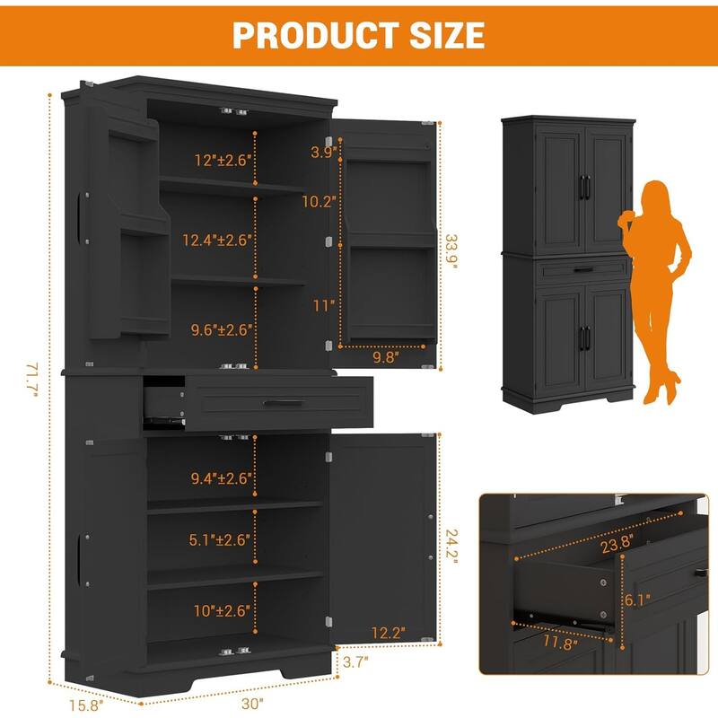 72in Kitchen Storage Pantry Cabinet for Dining Room,Adjustable Shelves