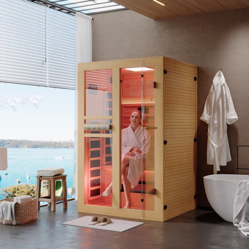 Hemlock Infrared Sauna with Red Light Therapy - Beauty Lamp & 15-Min Fast Warm-Up