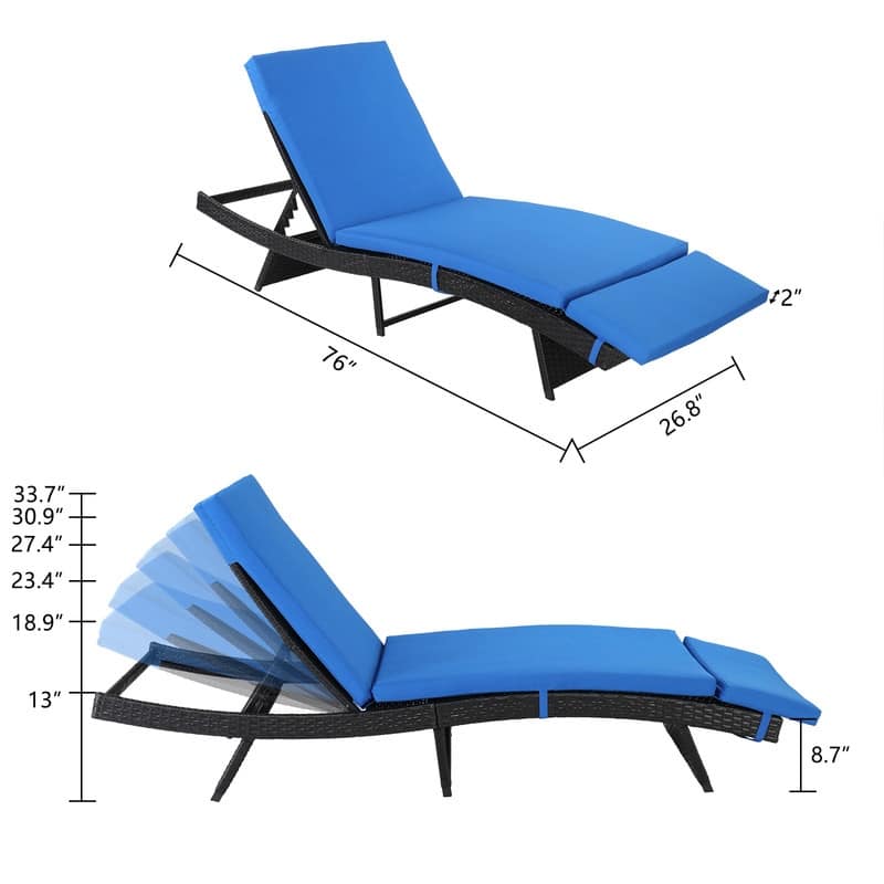 Outdoor Garden Patio Wicker Chaise Lounge Chair with Cushion
