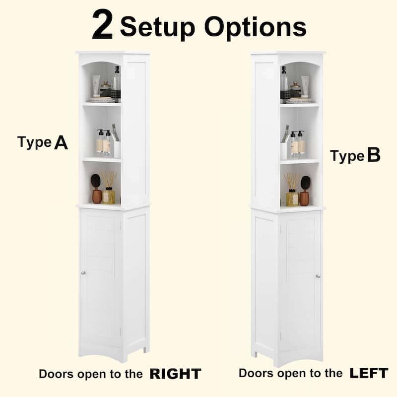 64.17"Tall Bathroom Storage Cabinet with Adjustable Shelves,Slim 1 Doors Freestanding Cabinet with Anti-Tip, Open compartments