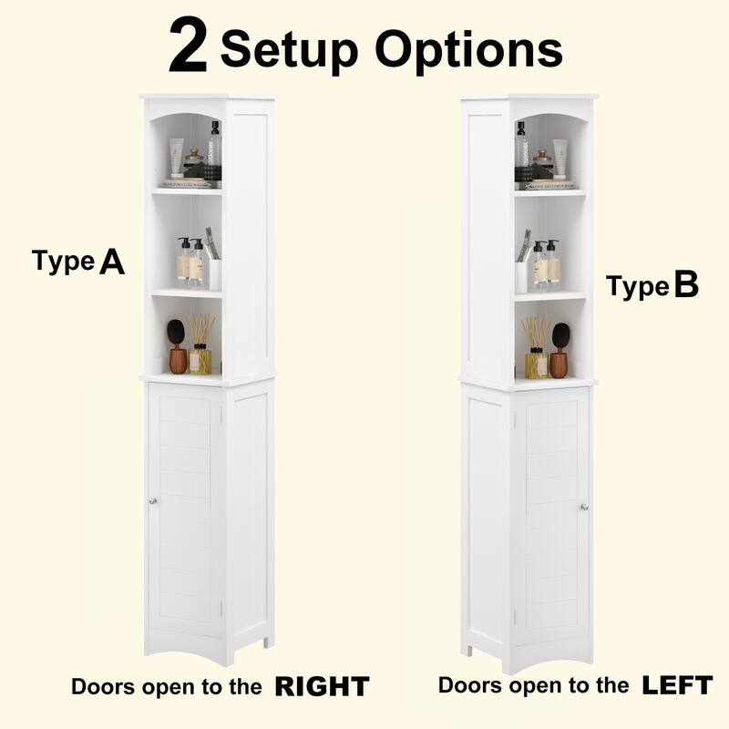 Anmytek Tall Bathroom Storage Cabinet with Reversible Door White Narrow Linen Tower Floor Organizer for Small Spaces