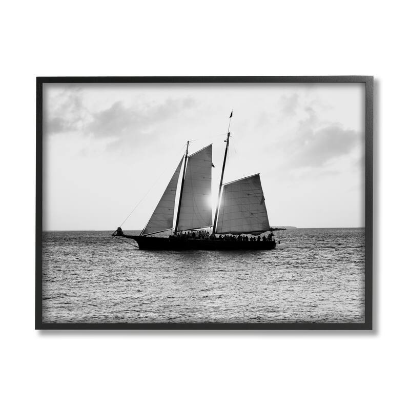 Stupell Traditional Ship Sailing Across Ocean Black White Photography Framed Wall Art - 20 x 16 - Black