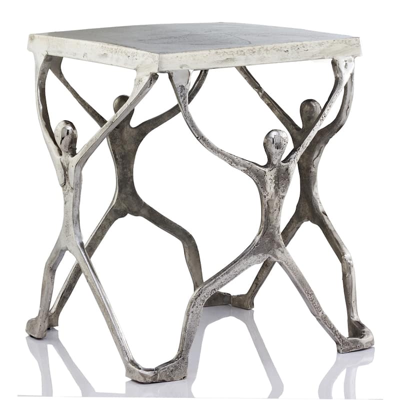 HomeRoots 18" Silver And Antiqued White Aluminum Square End Table - 18' X '18' X '18
