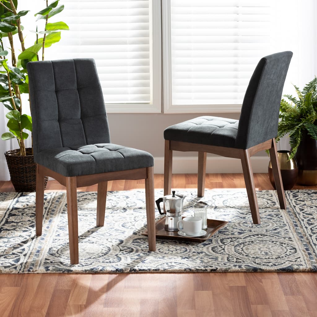 Tara Mid-Century Upholstered and Walnut Finished 2-PC Dining Chair Set