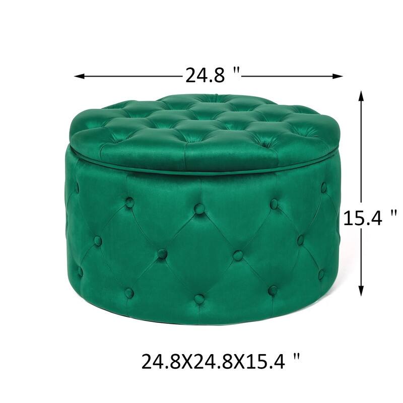 Adeco Round Velvet Storage Ottoman, Button Tufted Footrest Footstool