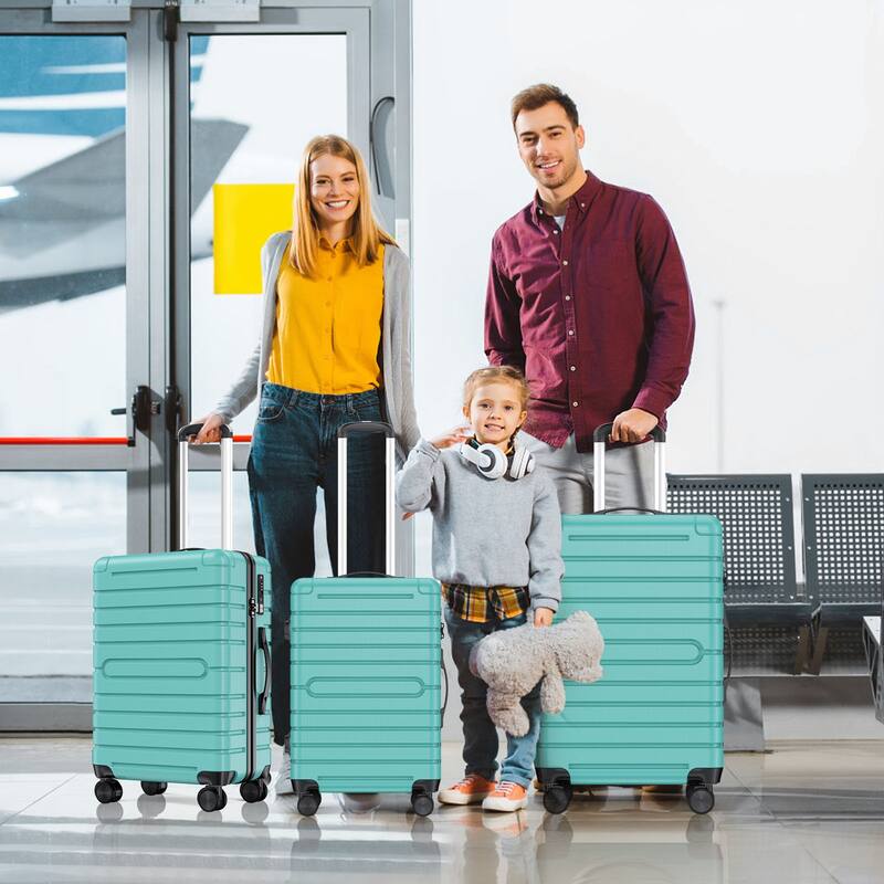 3-Piece ABS & PC Luggage Set Hardside Checked Spinner Lightweight Suitcase Carry,20in/24in/28in