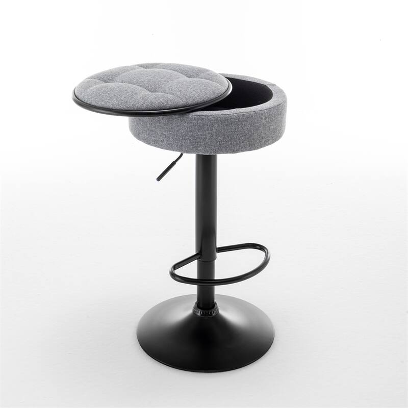 Round Storage Bar Stool Set of 2,Height Adjustable with Metal Frame
