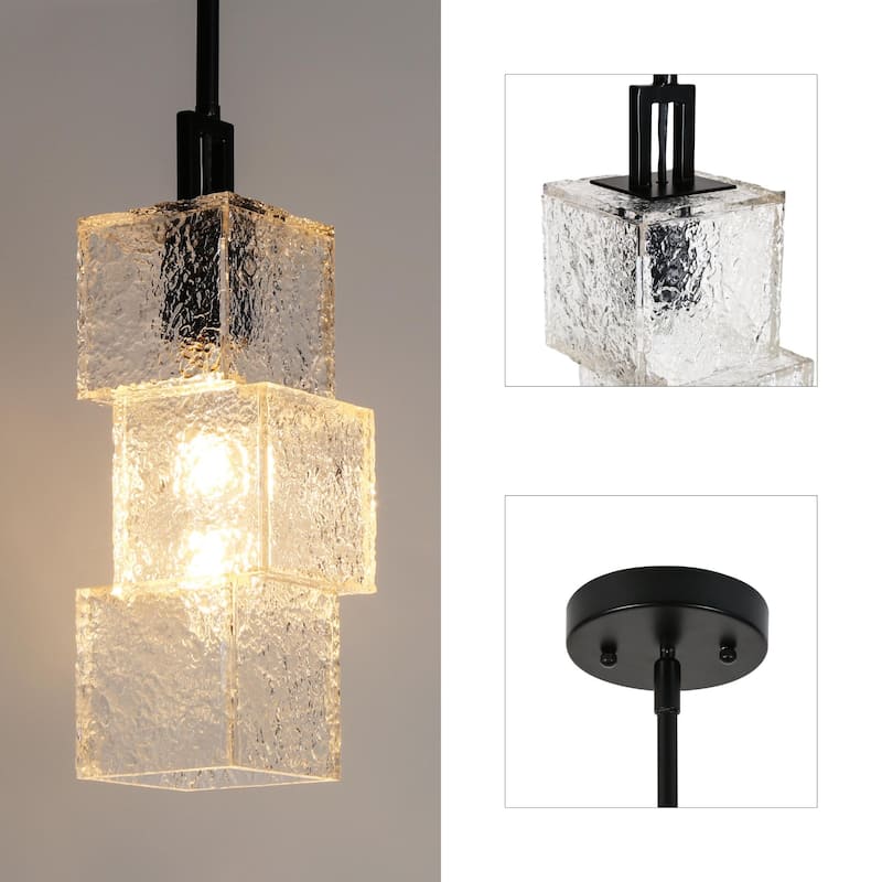 Modern Farmhouse 1-Light Kitchen Island Pendant Light Water Textured Rectangle Shade for Dining Room